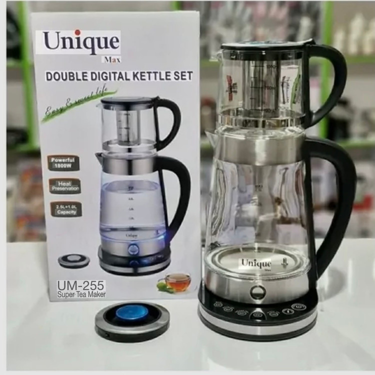 چای ساز یونیک مدل UM255 ظرفیت ۲.۵ لیتر با کتری پیرکس و پنل لمسی